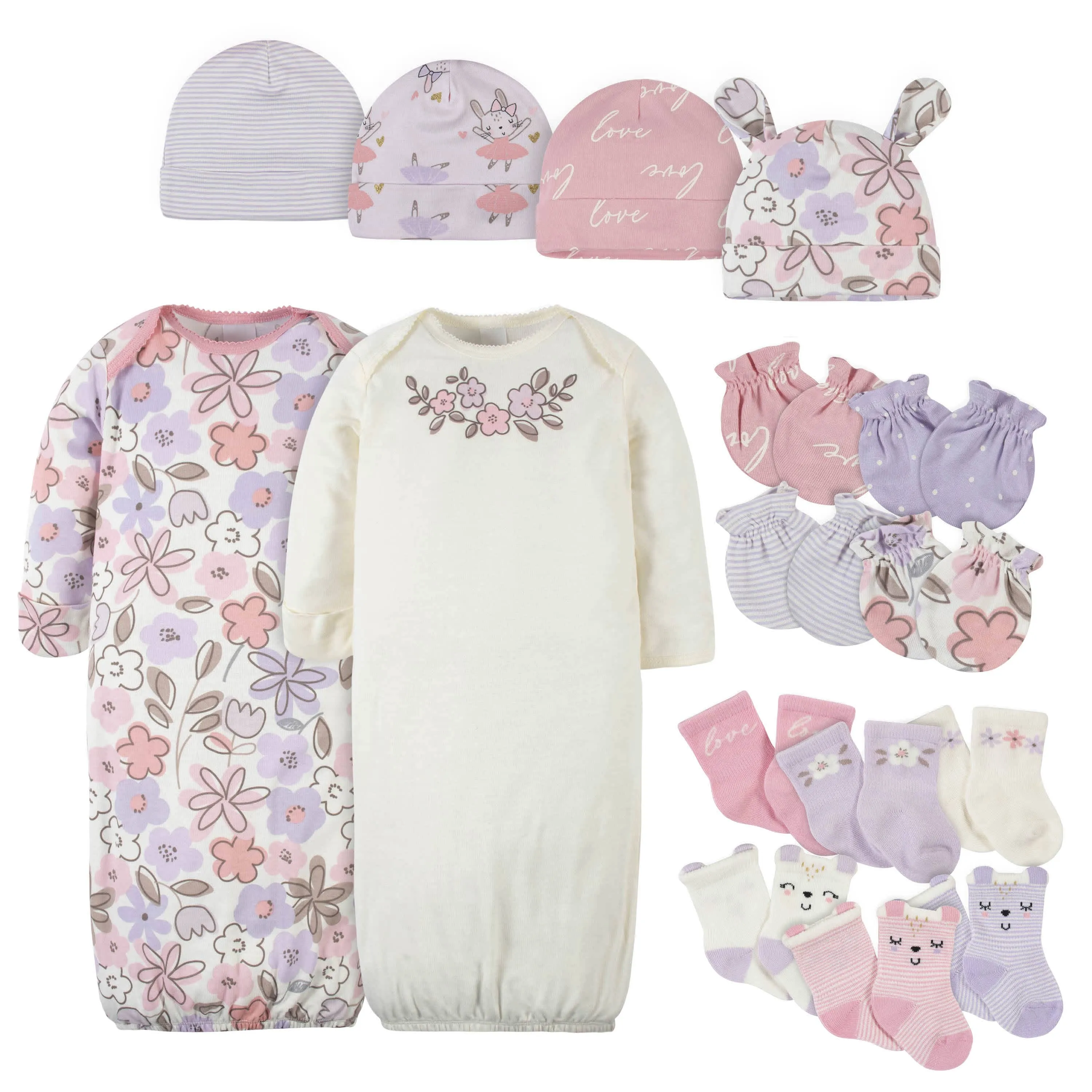 16-Piece Baby Girls Bunny Ballerina Gown, Mitten, Cap, & Sock Set