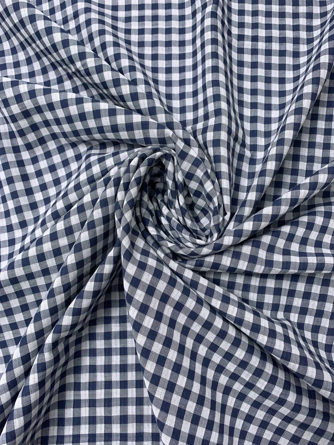 2-Ply Gingham Check and Striped Yarn-Dyed Double Cotton Voile - Navy / White