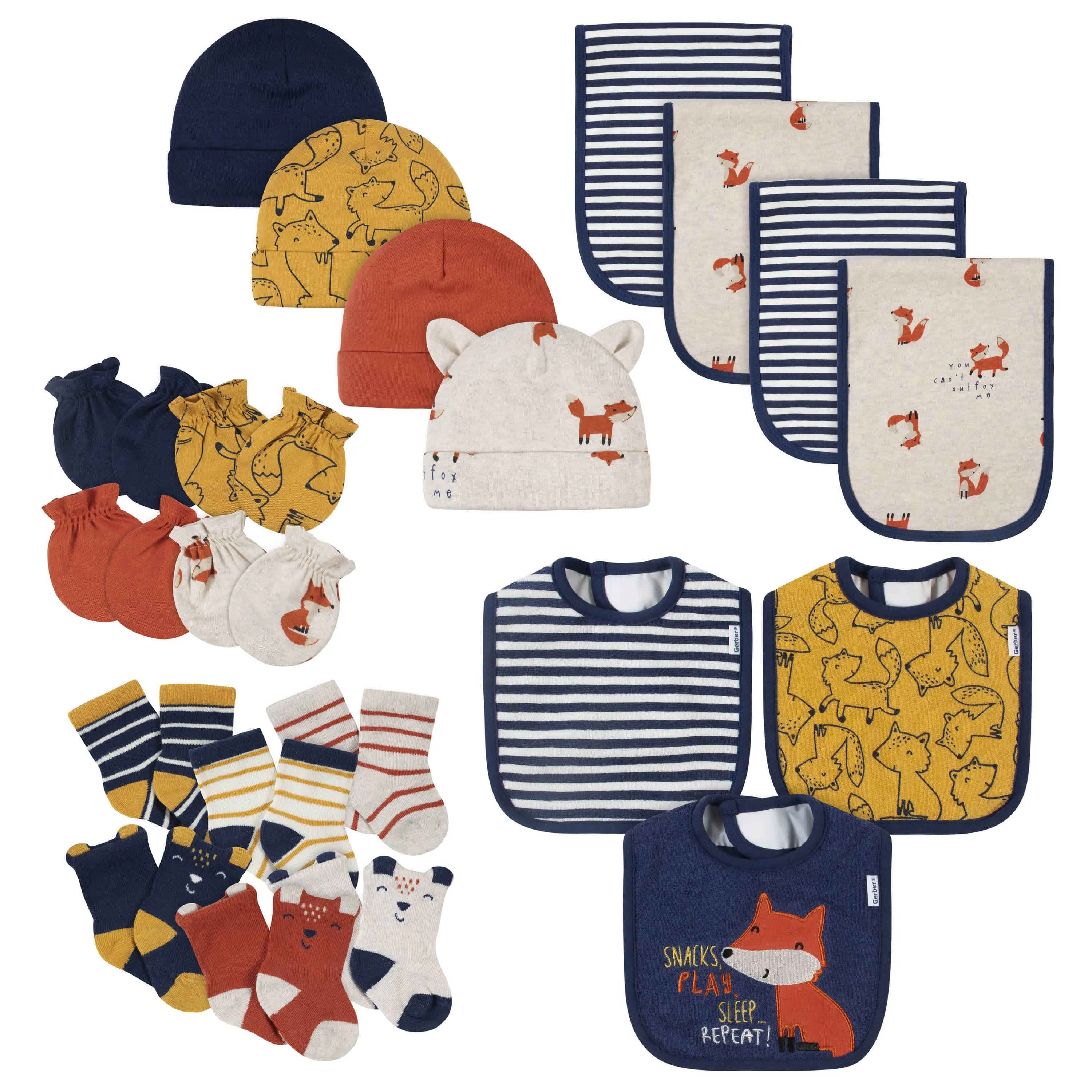 21-Piece Baby Boys Fox Terry Bib, Burpcloth, Mittens, Cap and Bootie Sock Set