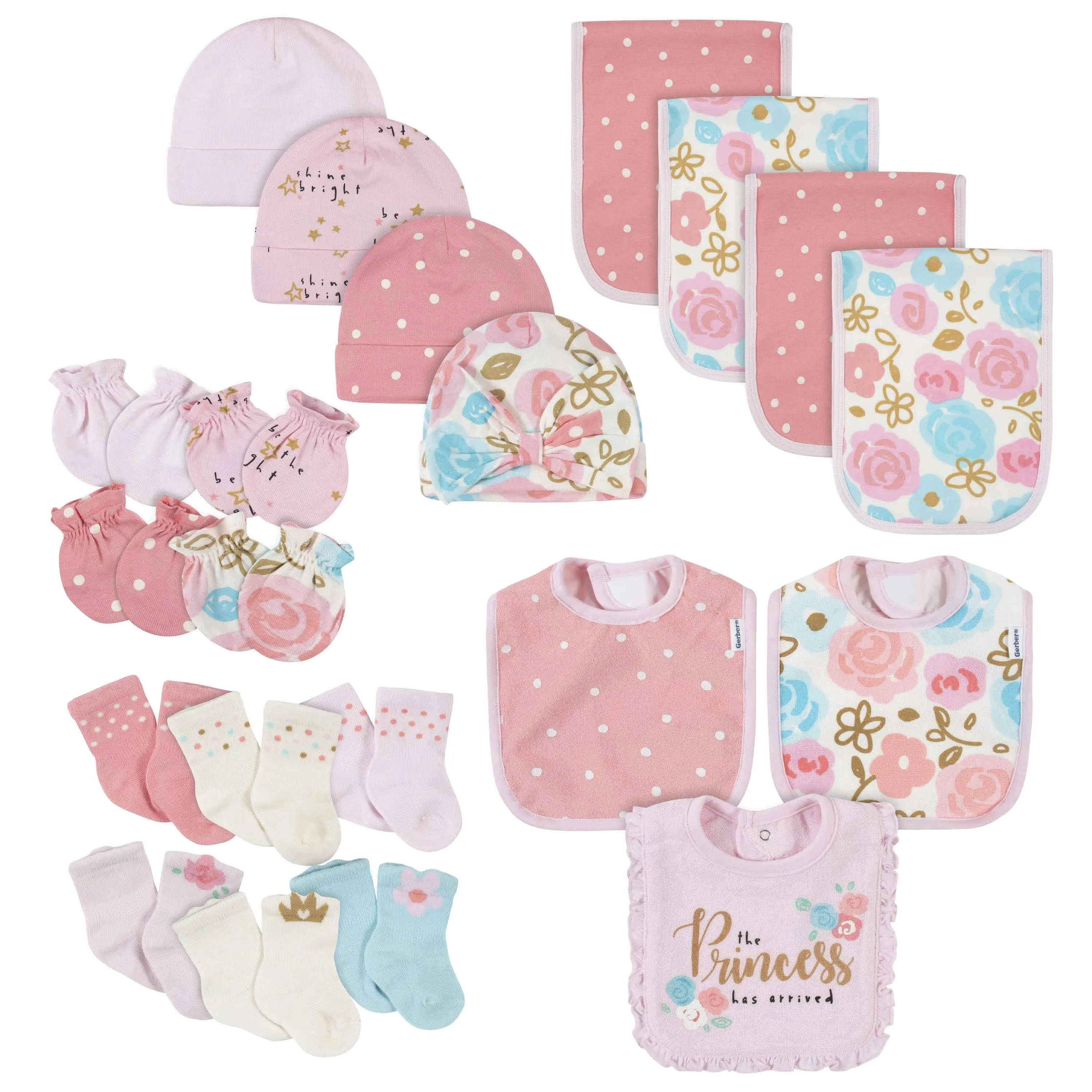 21-Piece Baby Girls Princess Terry Bib, Burpcloth, Mittens, Cap and Bootie Sock Set