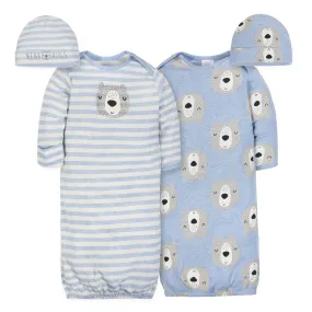 4-Piece Organic Baby Boy Bear Gown & Cap Set