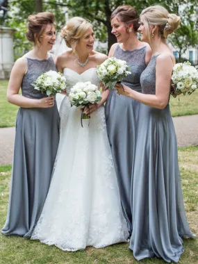 A-line Bateau Neck Lace Top Backlesss Long Bridesmaid Dresses, BD0604