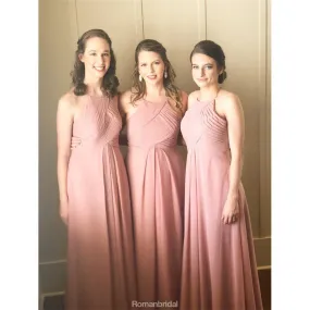 A-line Halter Chiffon Long Bridesmaid dresses With Pleats, BD0523