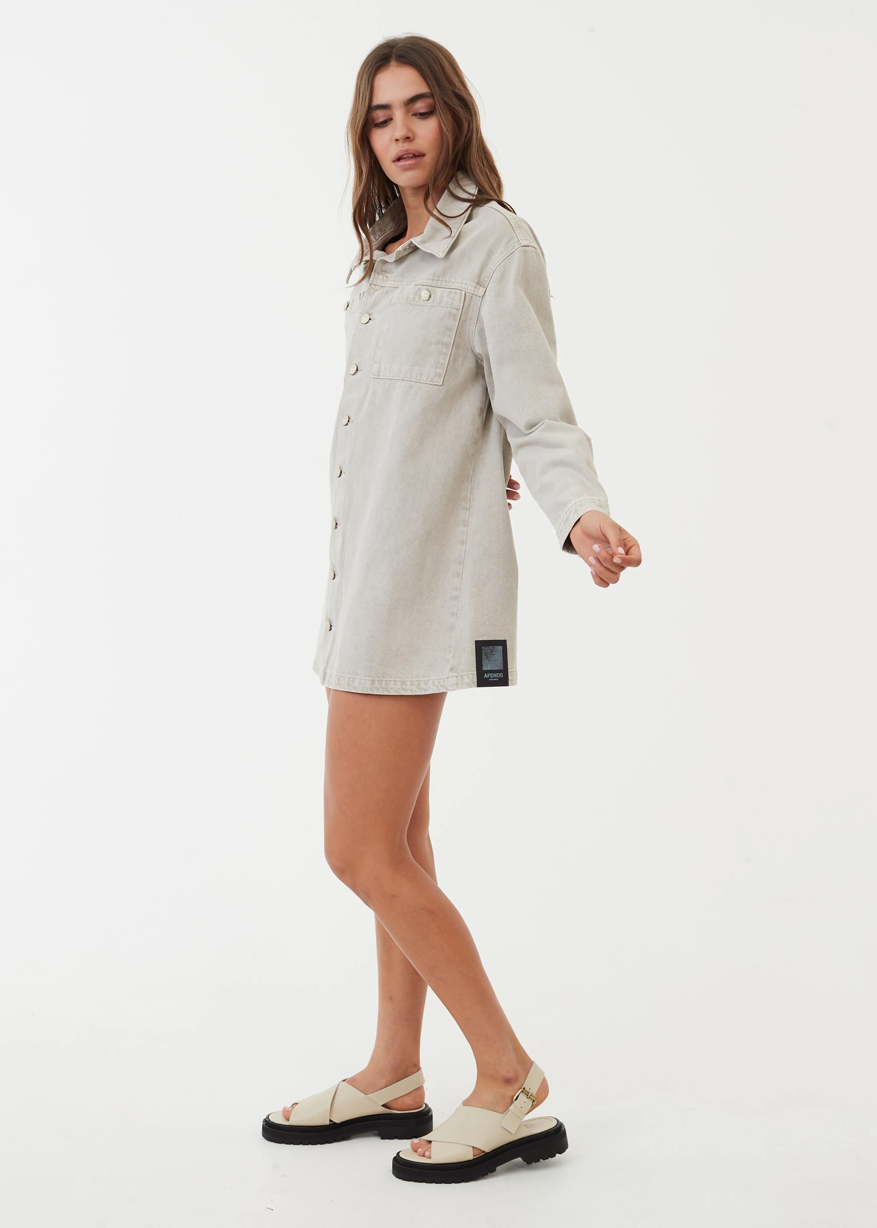 AFENDS Womens Tori - Denim Dress - Faded Cement