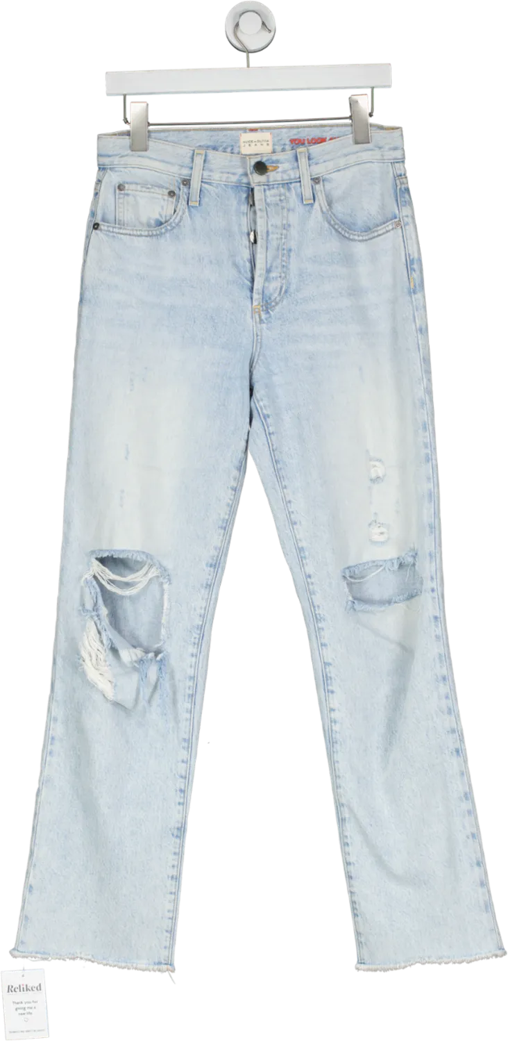 Alice   Olivia Blue Cotton Distressed Straight Leg Jeans UK 8