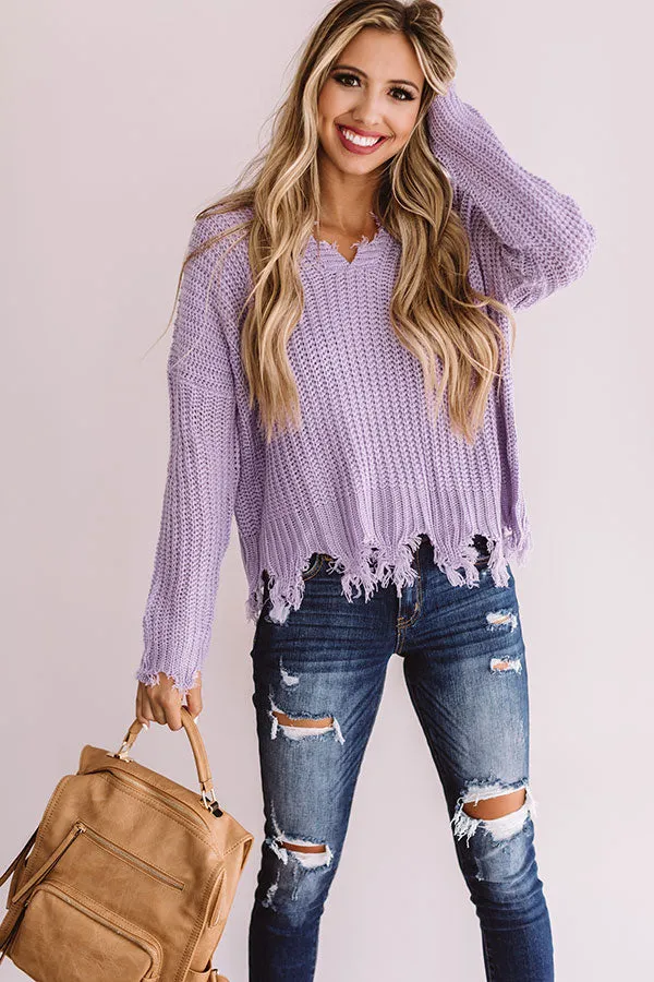 Always Fashionably Late Knitted Hoodie In Lavender