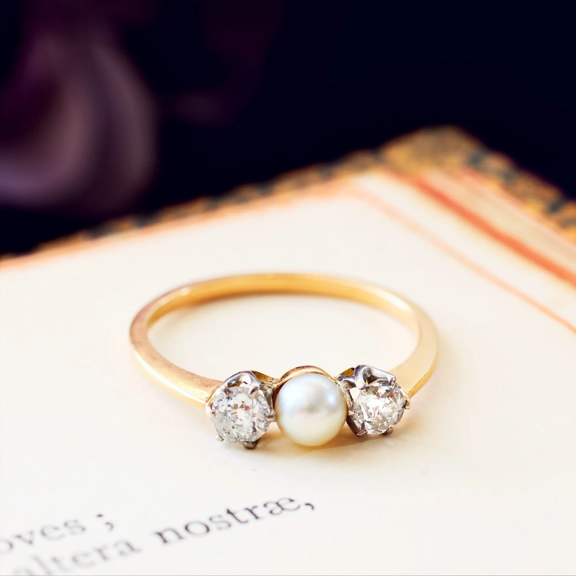 Antique 1920's Pearl & Diamond Trilogy Ring