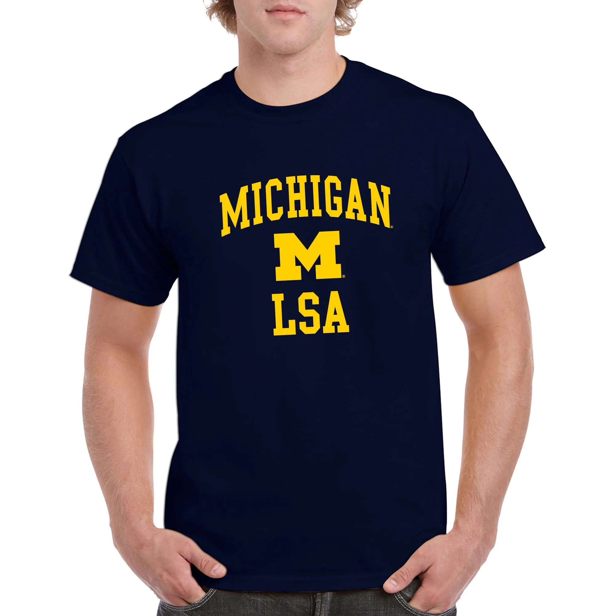 Arch Logo LSA University of Michigan Basic Cotton Short Sleeve T-Shirt - Navy