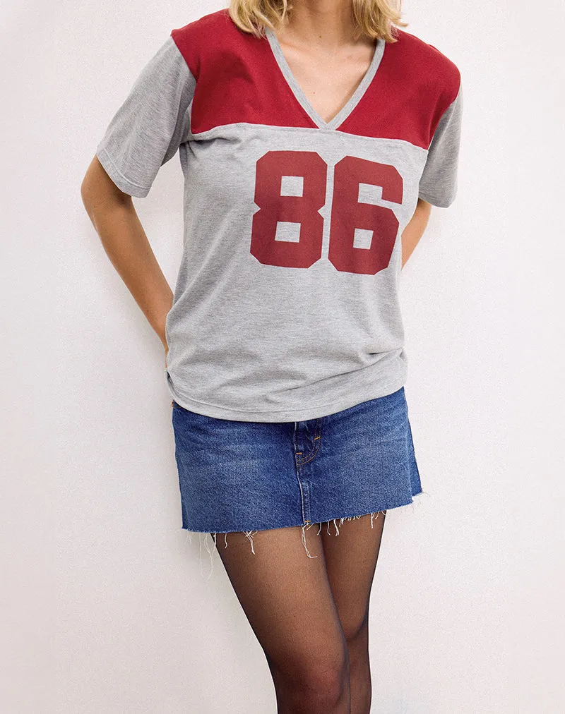 Balap Oversized Top in Grey Marl and Adrenaline Red with '86' Emb