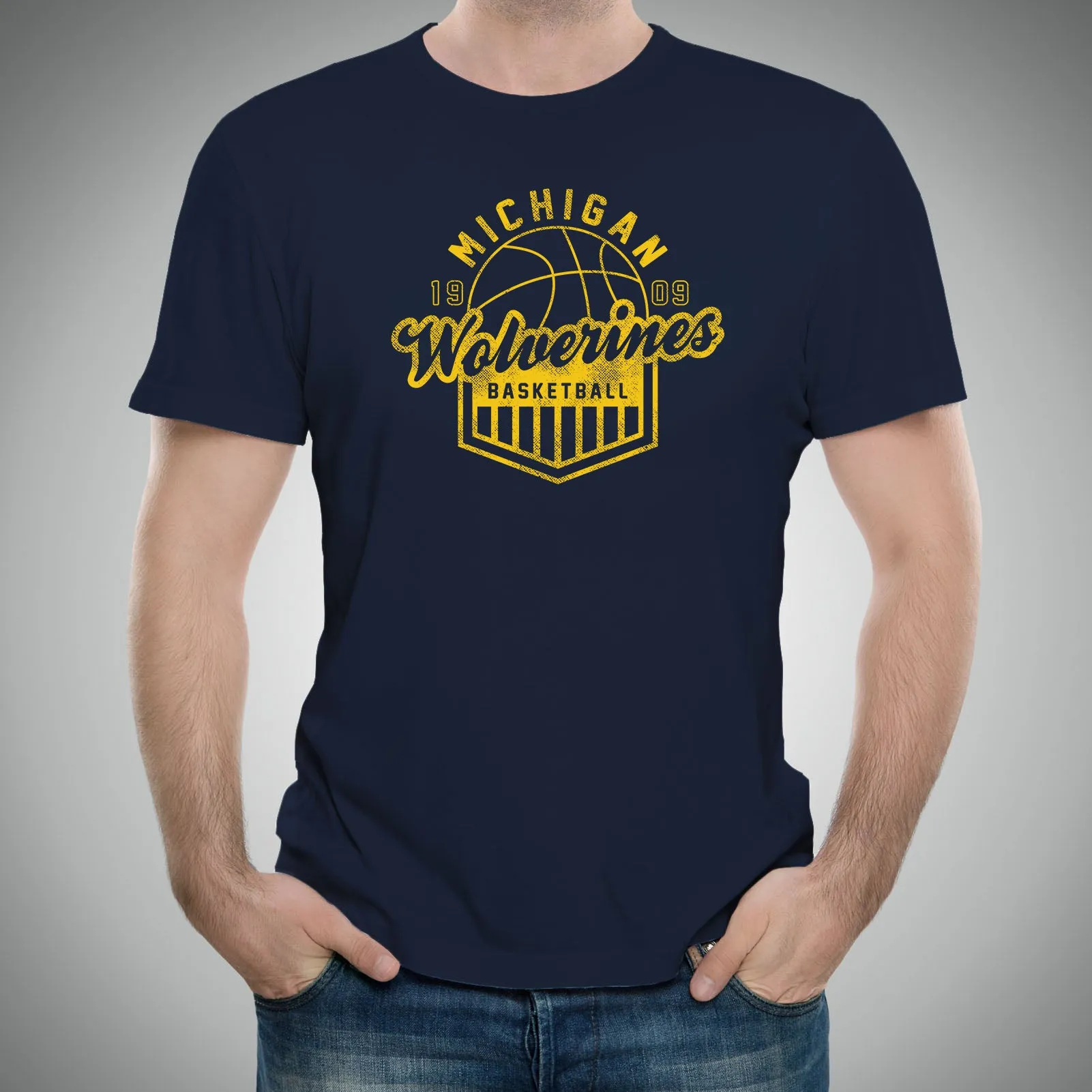 Basketball Shield University of Michigan Basic Cotton Short Sleeve T-Shirt - Navy