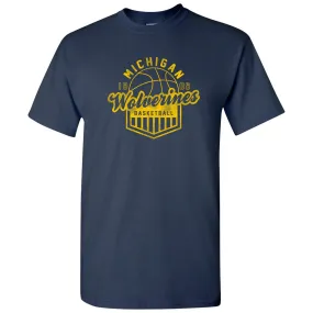 Basketball Shield University of Michigan Basic Cotton Short Sleeve T-Shirt - Navy