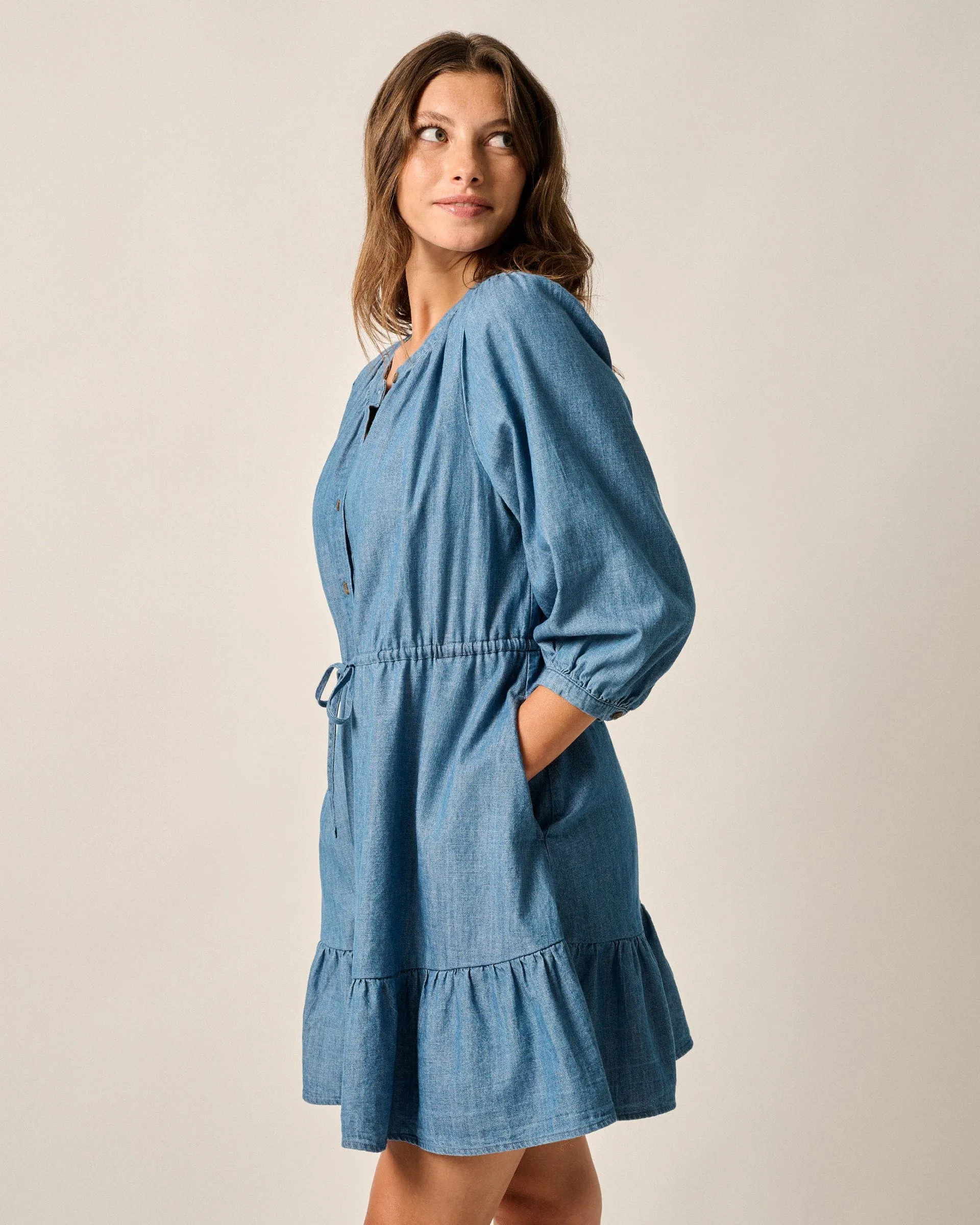 Becca Tiered Chambray Mini Dress