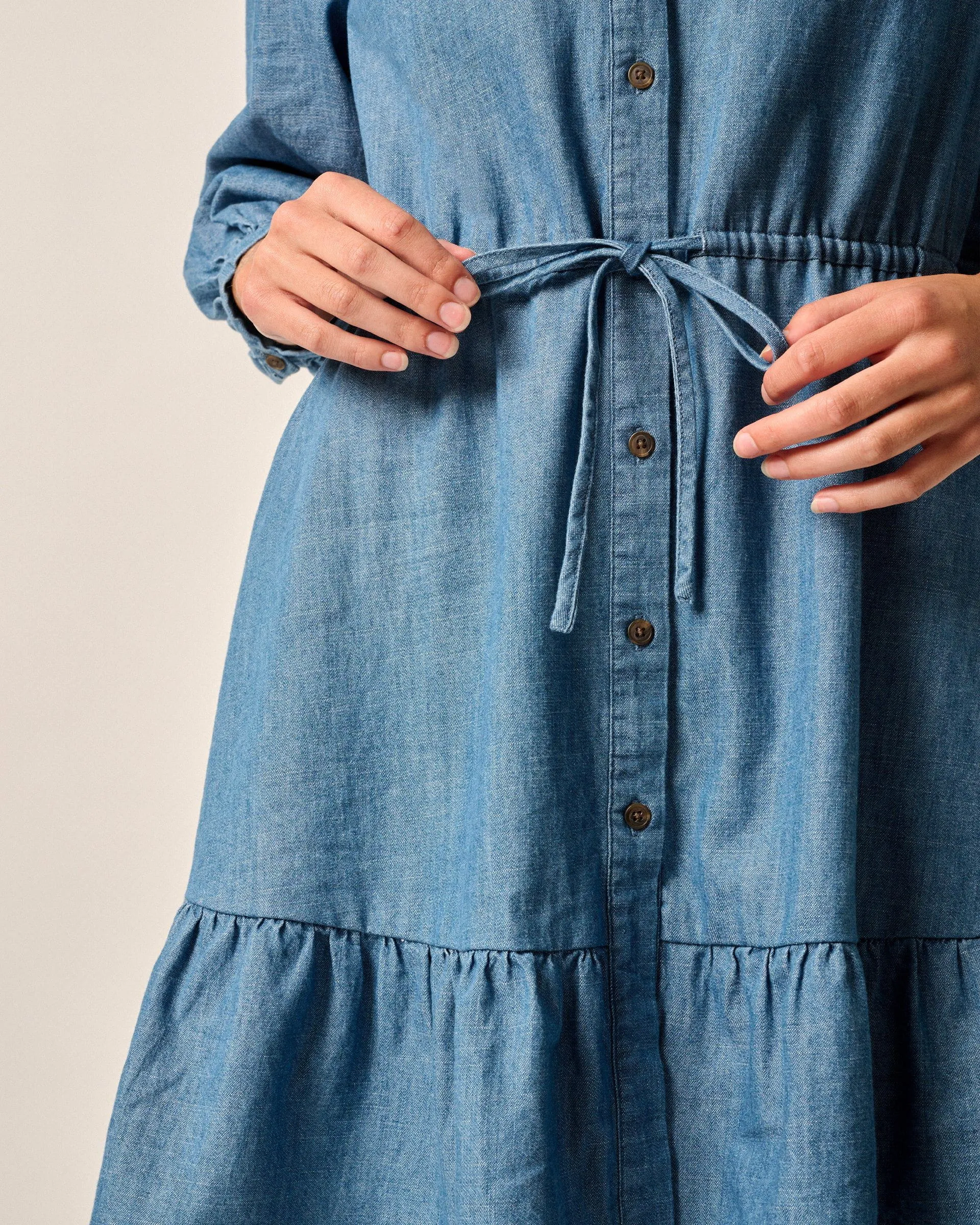 Becca Tiered Chambray Mini Dress