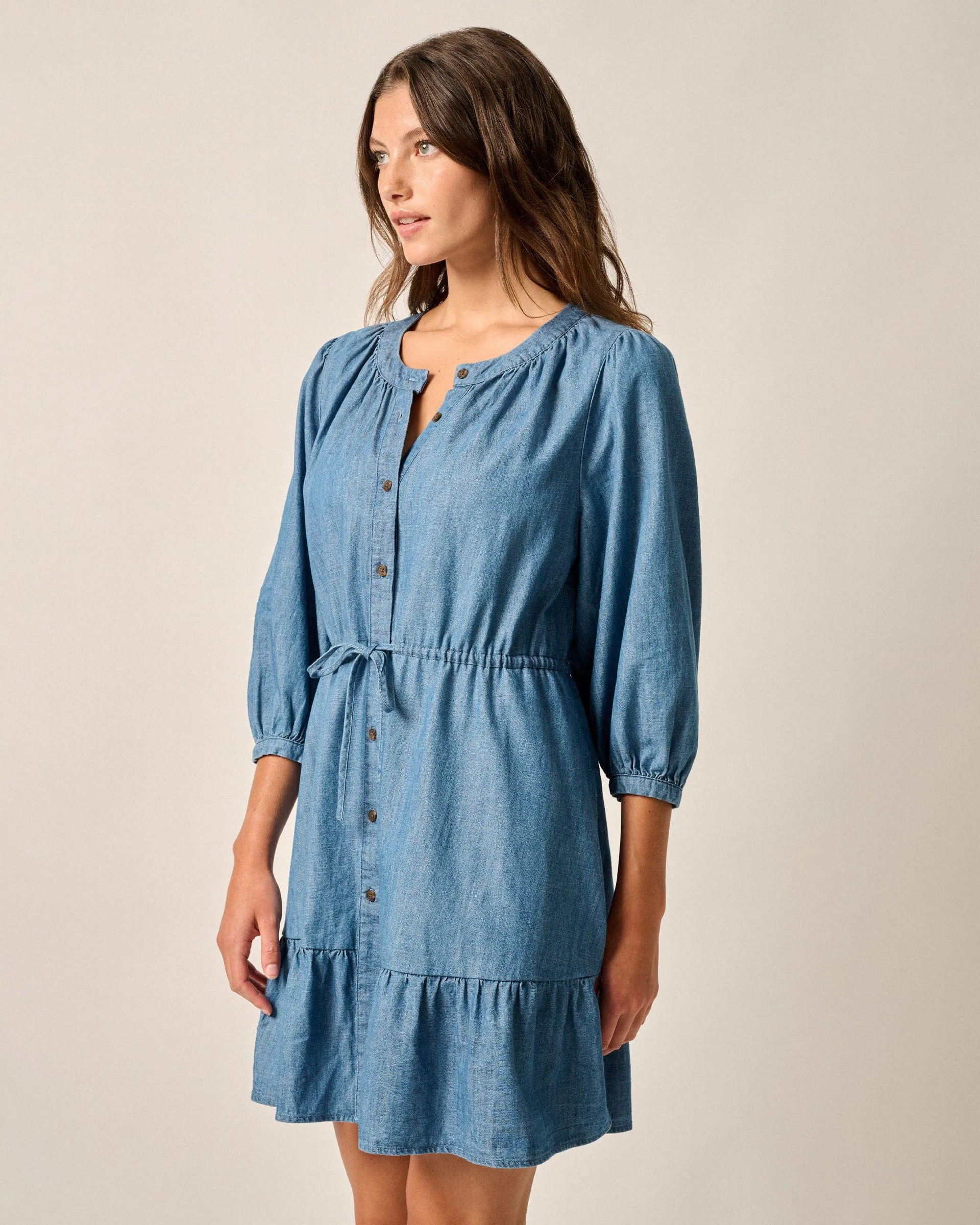 Becca Tiered Chambray Mini Dress