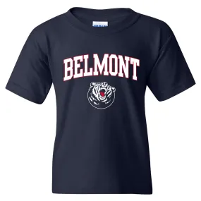 Belmont University Bruins Arch Logo Youth Basic Cotton Short Sleeve T Shirt - Navy