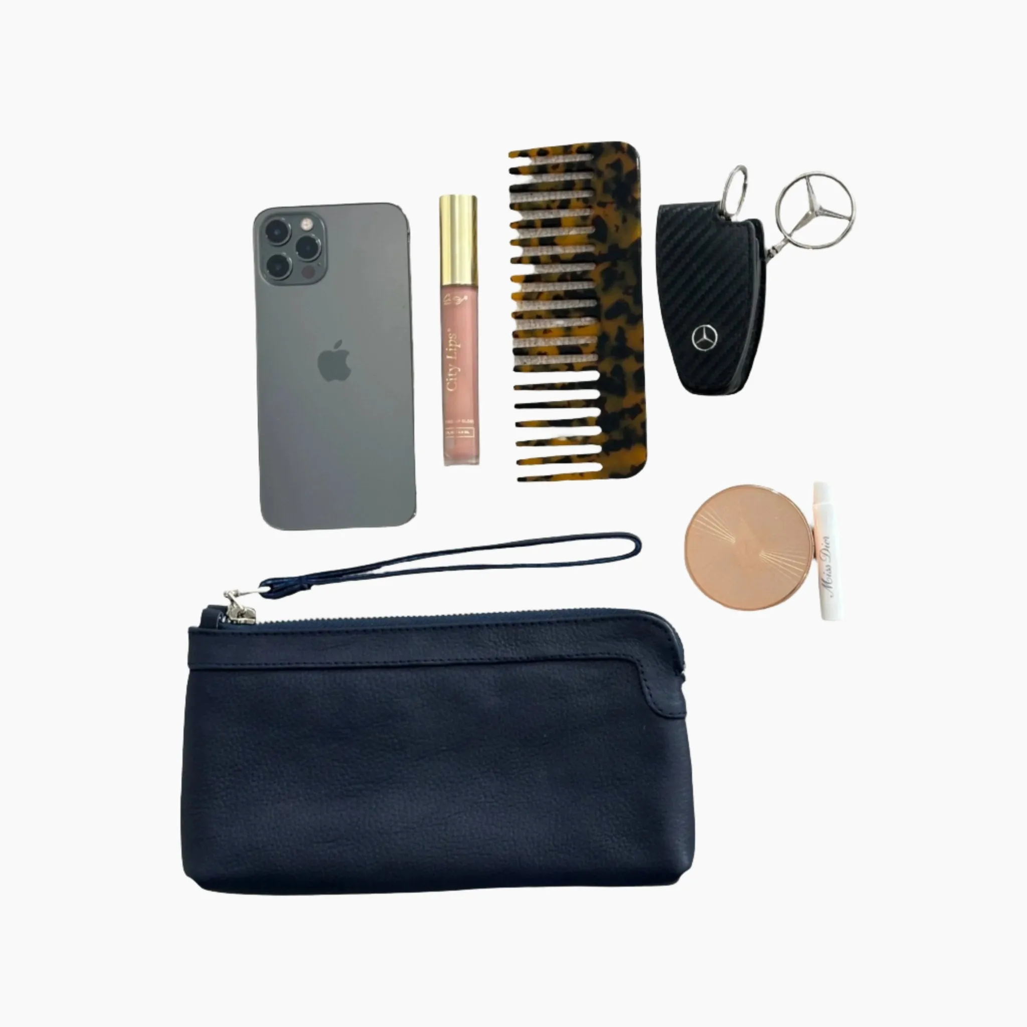 Berlin French Navy Leather Clutch Wallet