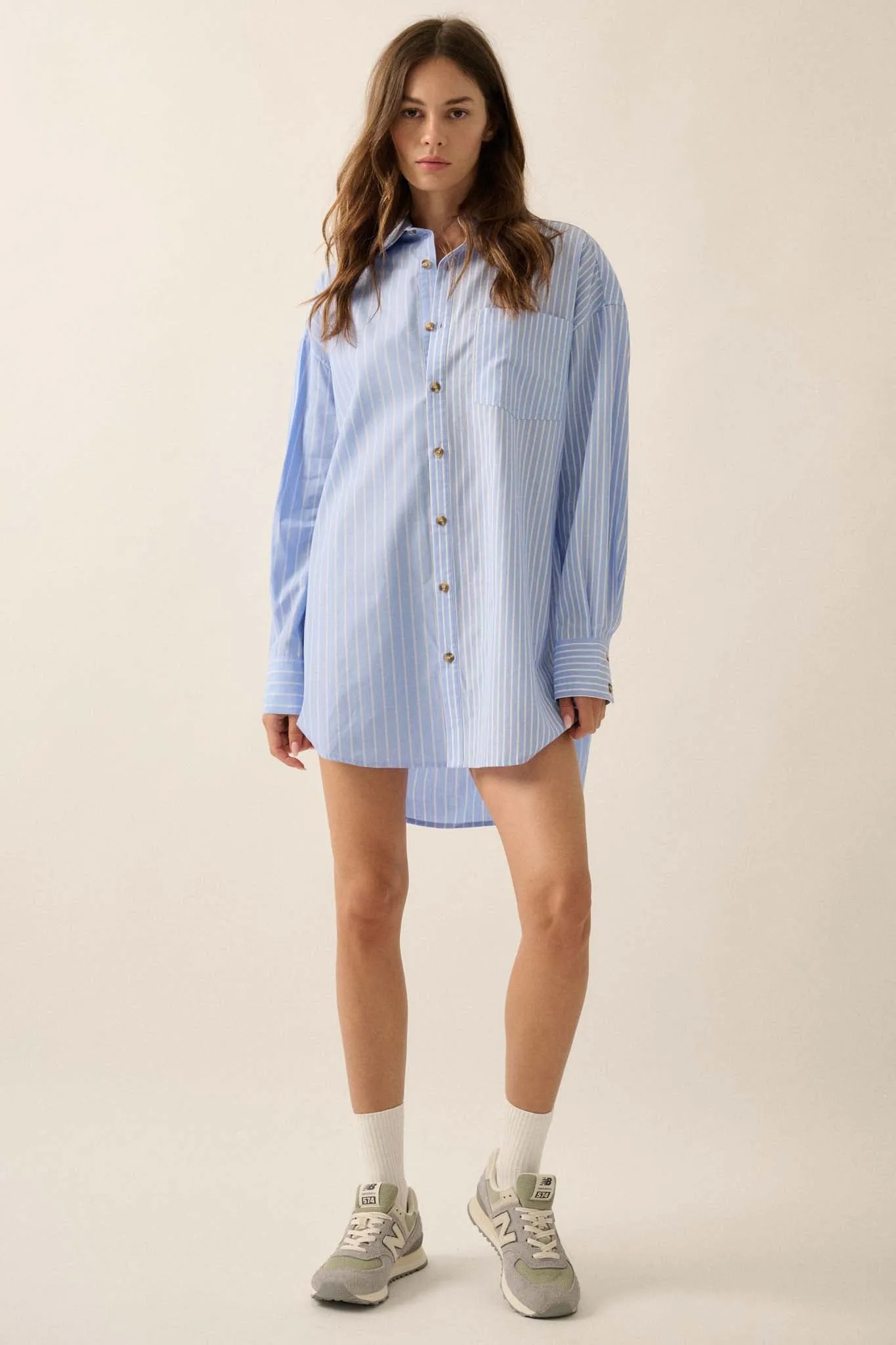 Big Business Oversized Striped Mini Shirt Dress