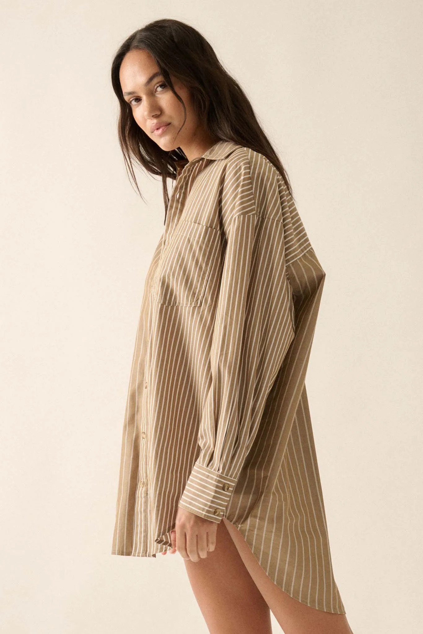 Big Business Oversized Striped Mini Shirt Dress