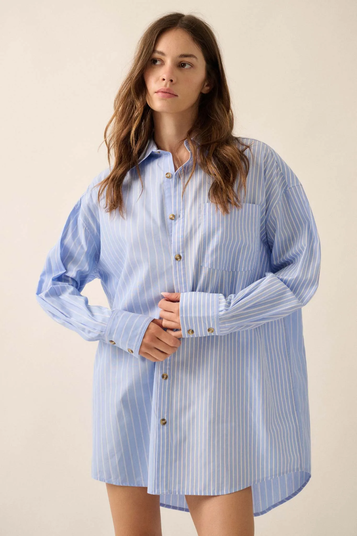 Big Business Oversized Striped Mini Shirt Dress