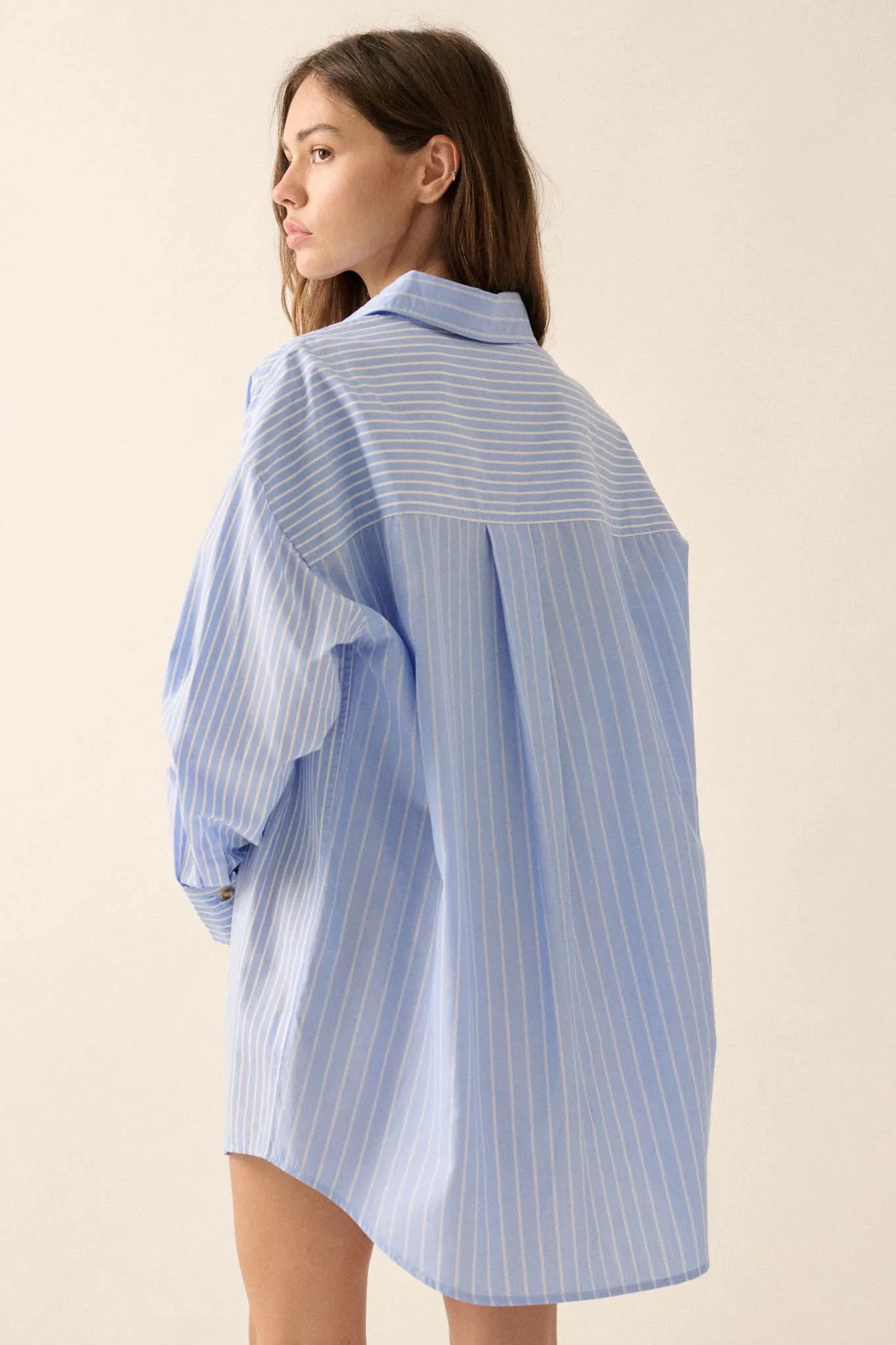 Big Business Oversized Striped Mini Shirt Dress