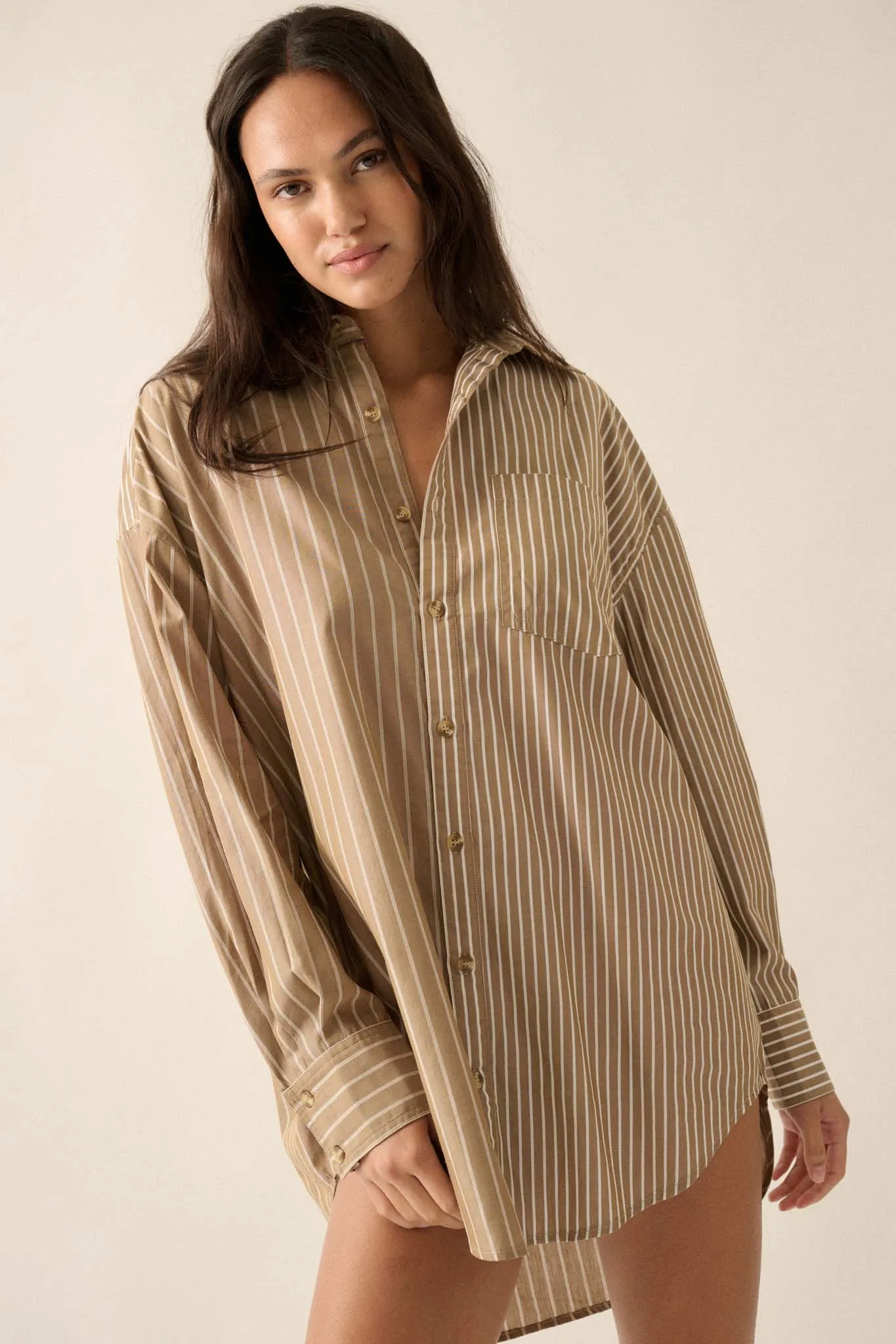 Big Business Oversized Striped Mini Shirt Dress