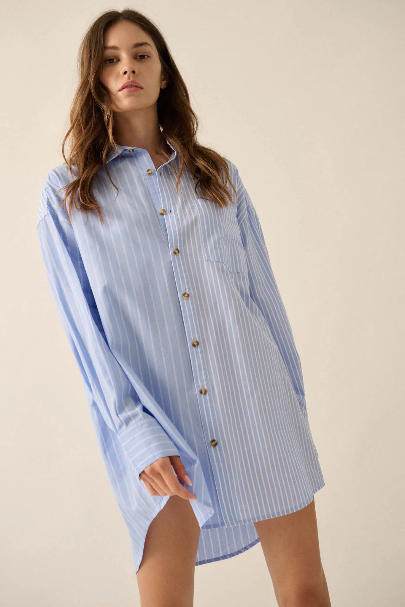 Big Business Oversized Striped Mini Shirt Dress