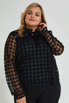 Black Allover Flocked Blouse