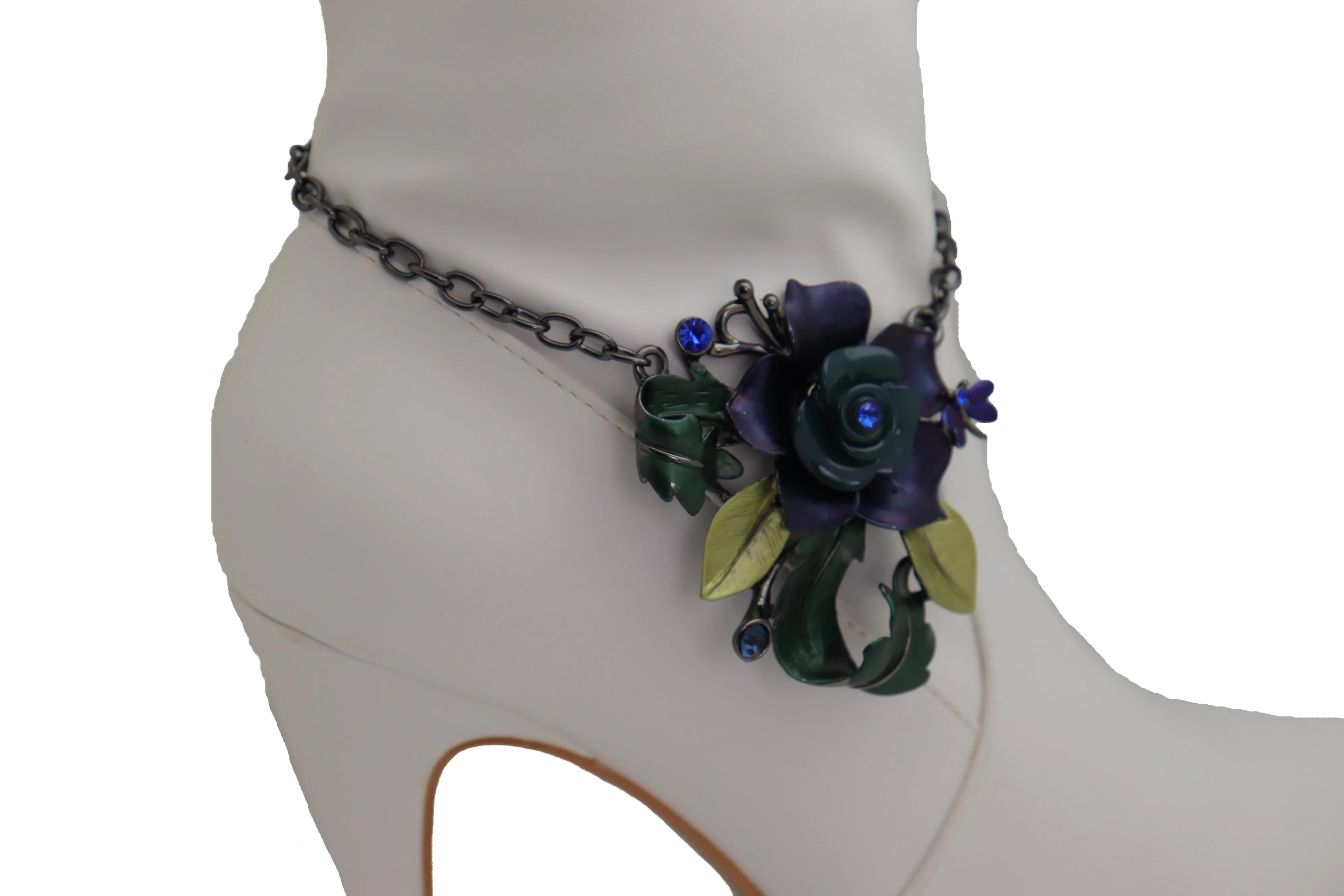 Black Metal Chains Boot Bracelet Shoe Blue Green Flower Charm Cute Jewelry