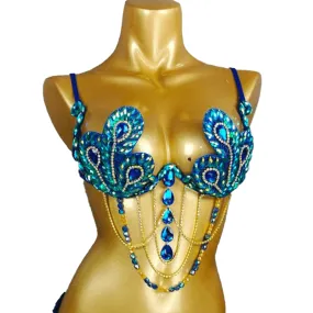 Blue Green Peacock Carnival Bra