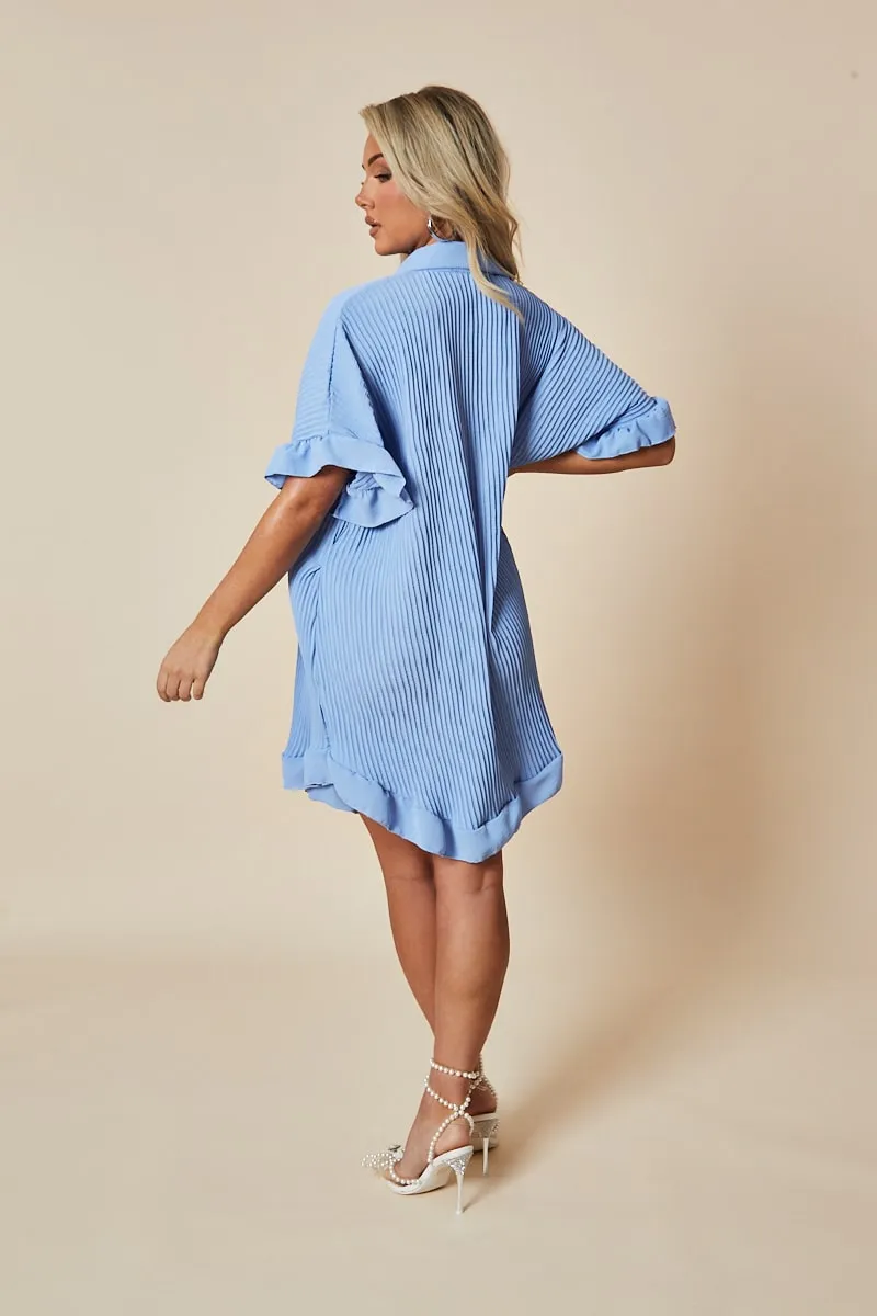 Blue Plisse Detail Frill Hem Oversized Dress - Sakura