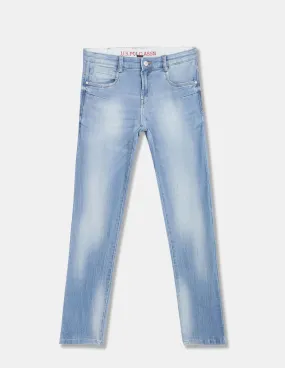 Boys Blue Skinny Fit Faded Jeans