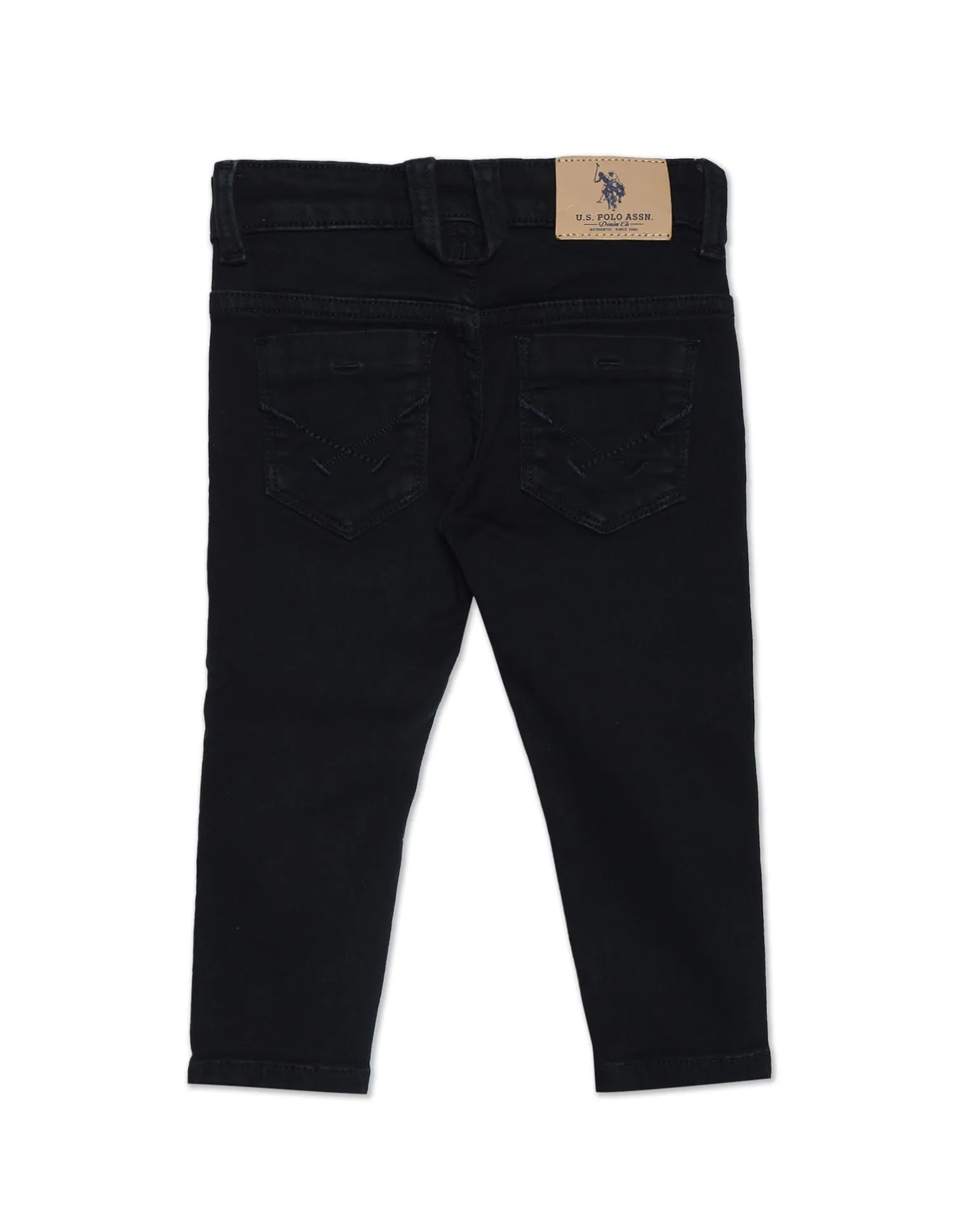 Boys Laser Brand Print Dark Wash Jeans