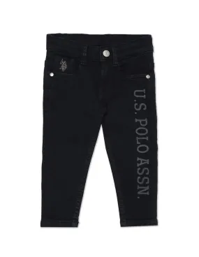 Boys Laser Brand Print Dark Wash Jeans