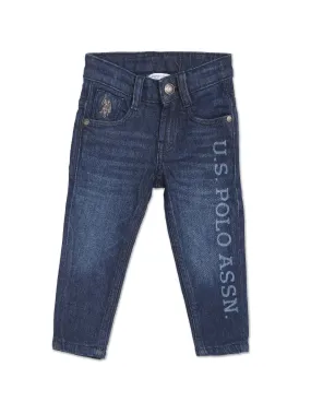 Boys Laser Brand Print Stone Wash Jeans