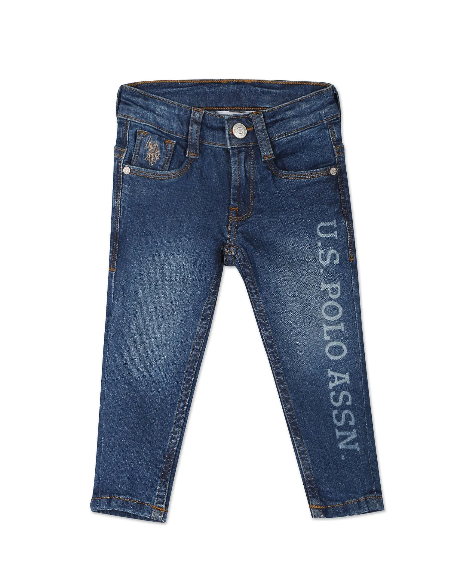 Boys Laser Brand Print Stone Wash Jeans