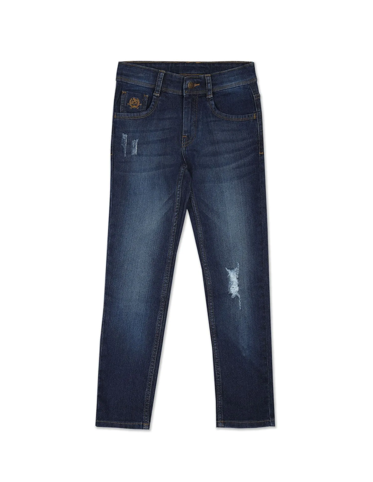 Boys Mid Rise Stone Wash Distressed Jeans