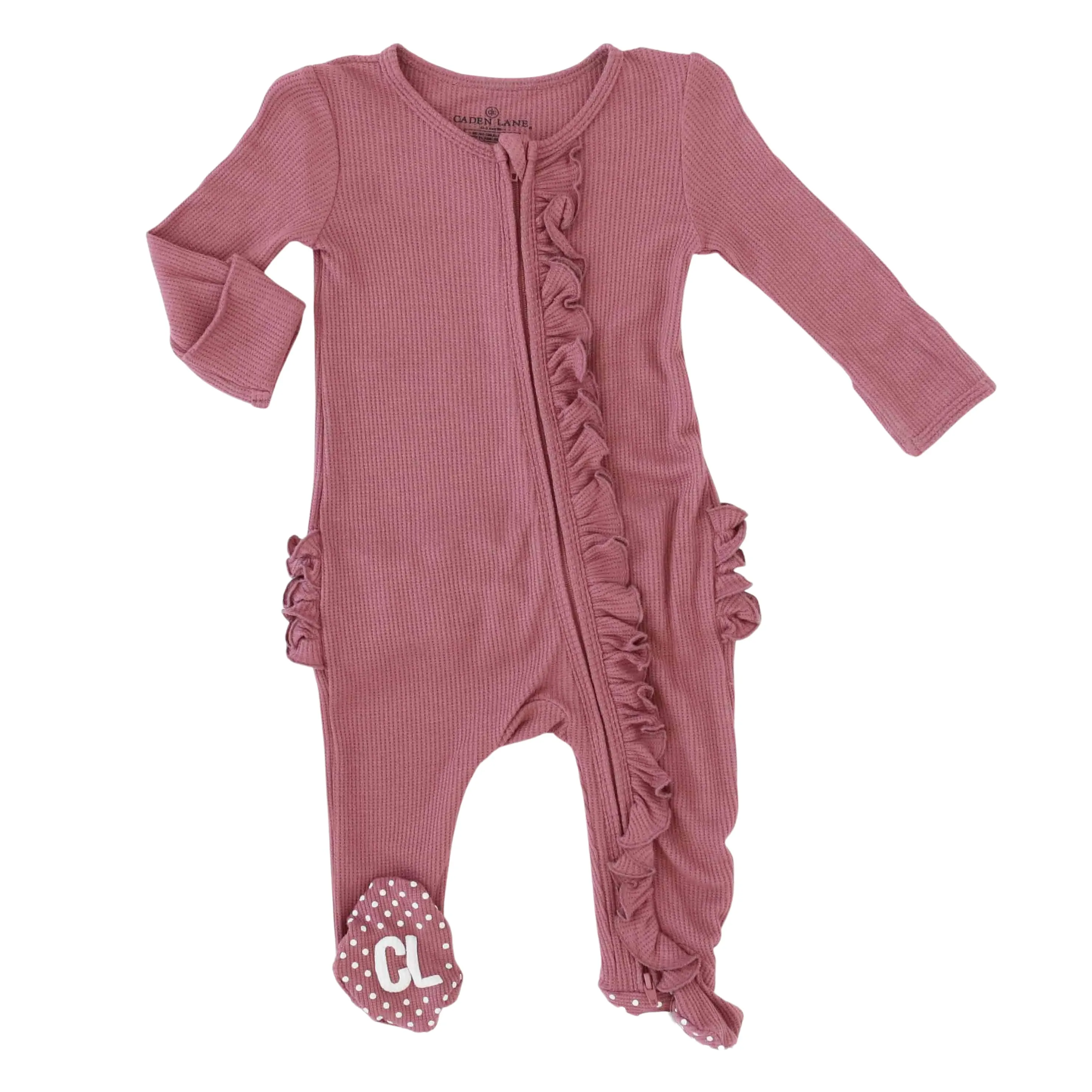 Boysenberry Waffle Bamboo Zipper Ruffle Footie