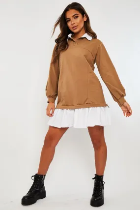 Camel Oversized Jumper Shirt Dress - Islah