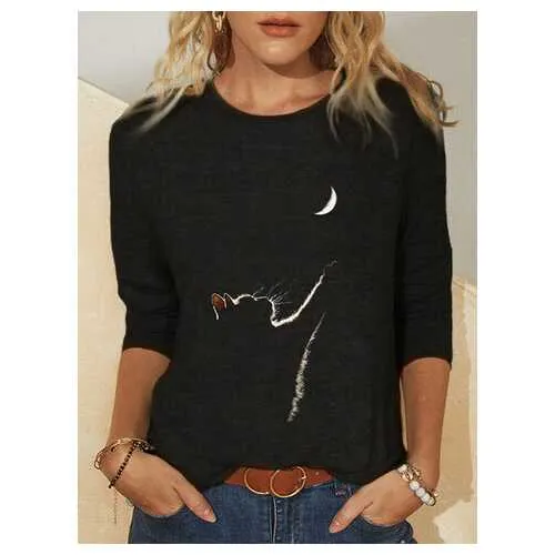 Cat Print Long Sleeves T-shirt