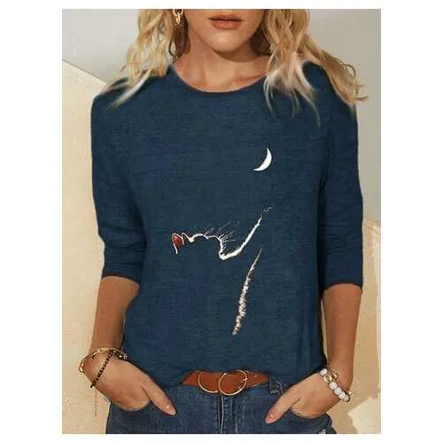 Cat Print Long Sleeves T-shirt