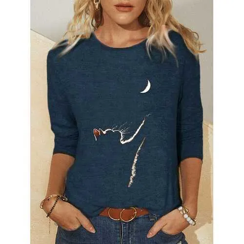 Cat Print Long Sleeves T-shirt