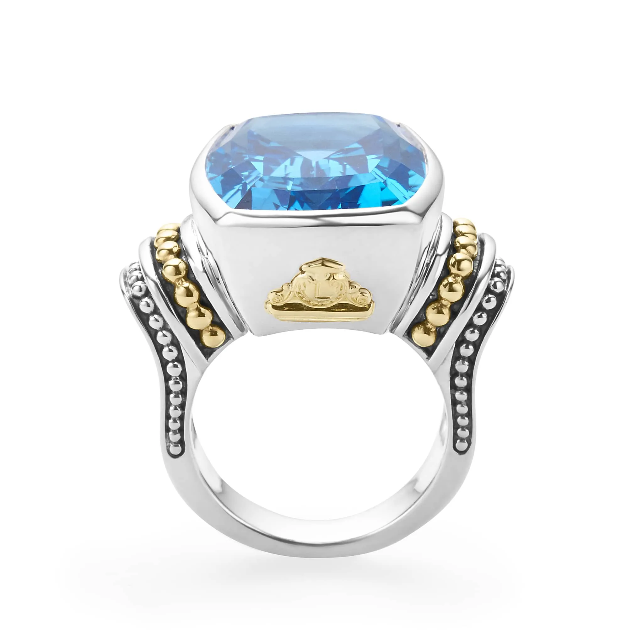 Caviar Color Large Swiss Blue Topaz Statement Ring