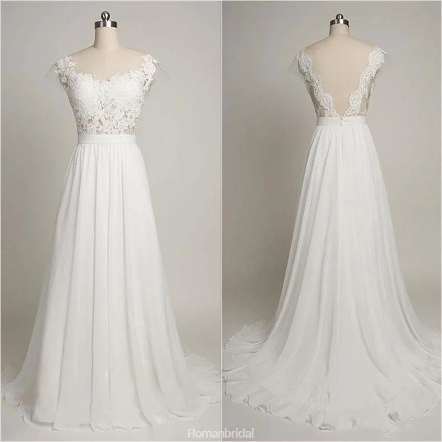 Charming A-line Tulle Scoop Neckline Beaded Lace Appliques wedding dresses, WD0333