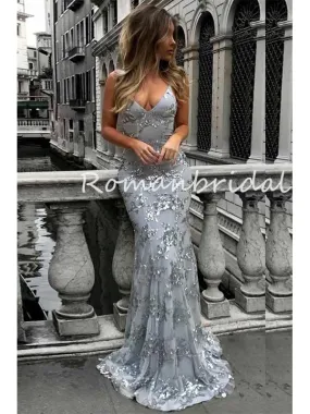 Charming Spaghetti Straps Mermaid Sleeveless V-neck Long Prom Dresses Formal Dress, OL761