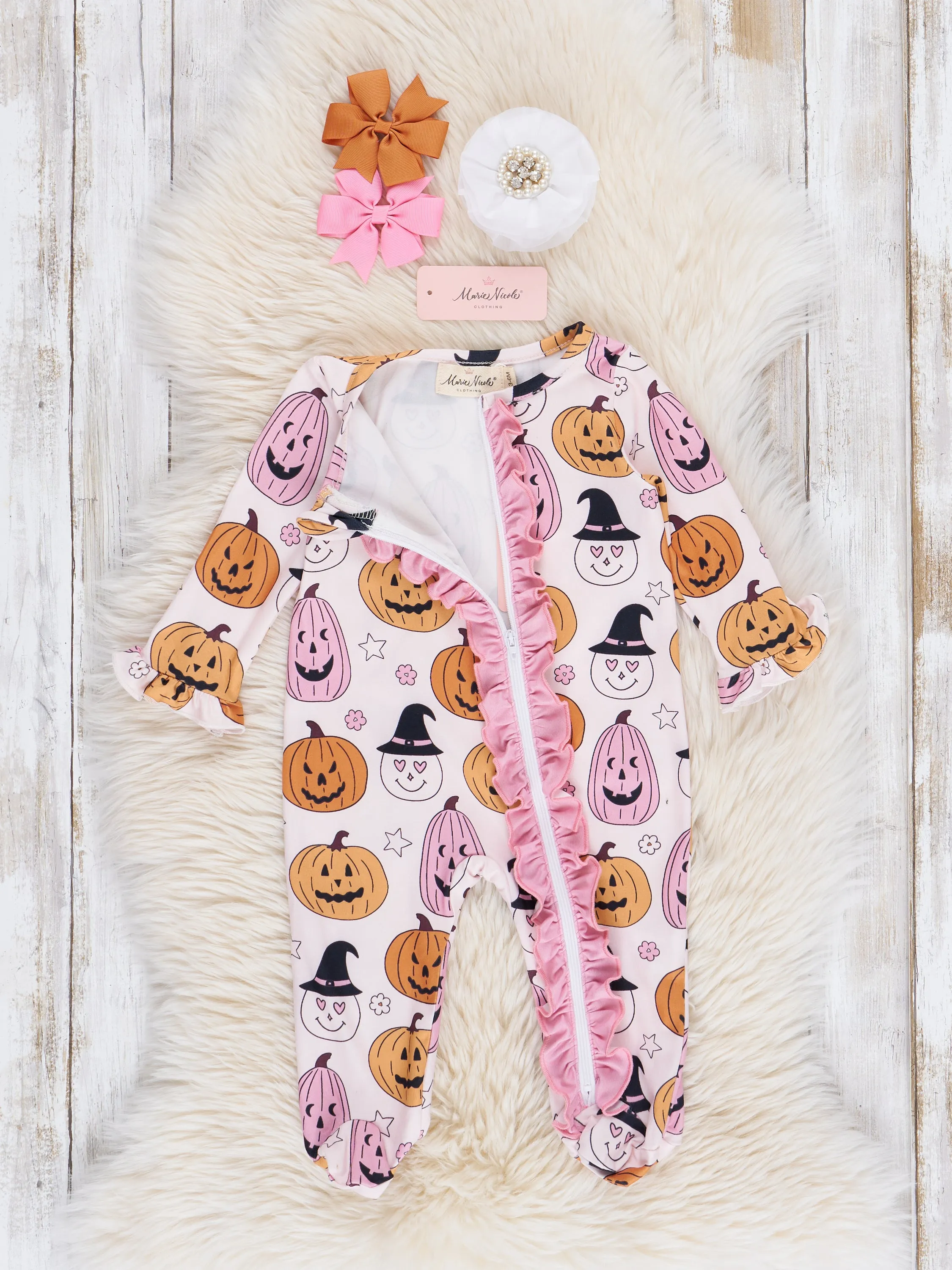 Cheerful Jack-o-Lanterns Footed Sleeper Pajamas