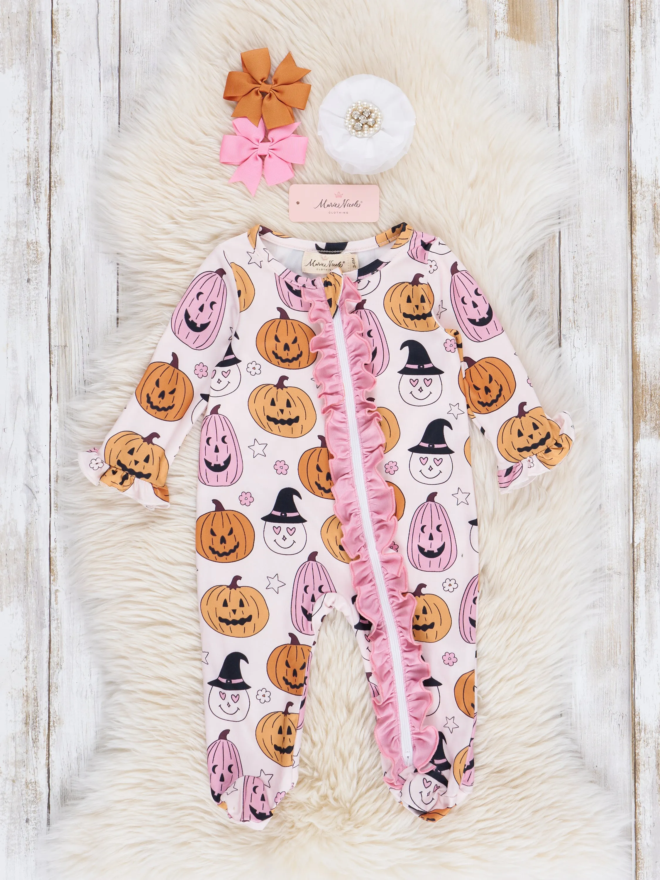 Cheerful Jack-o-Lanterns Footed Sleeper Pajamas