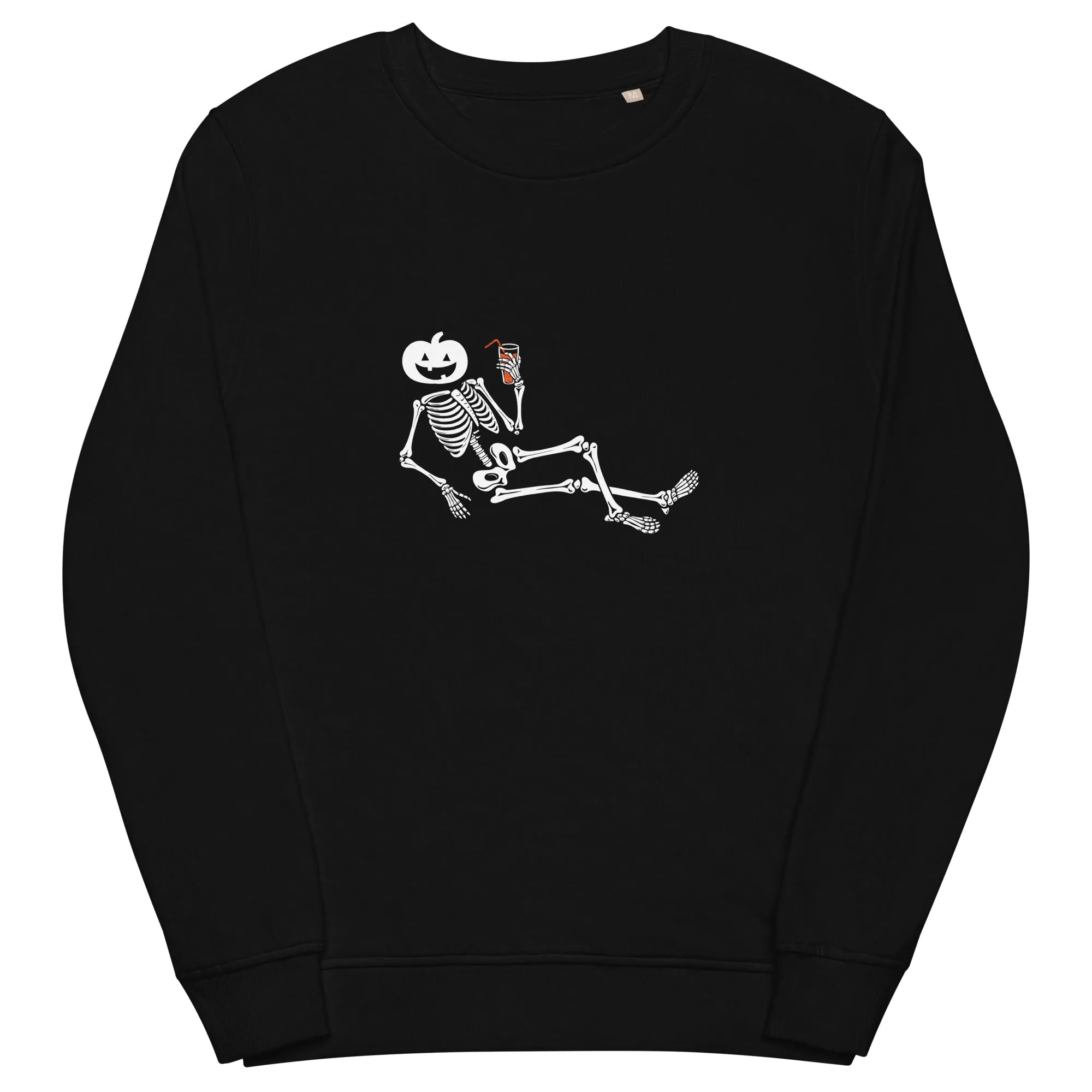 Chilling Pumpkin Head Skeleton Halloween Graphic Men Organic Sweatshirt