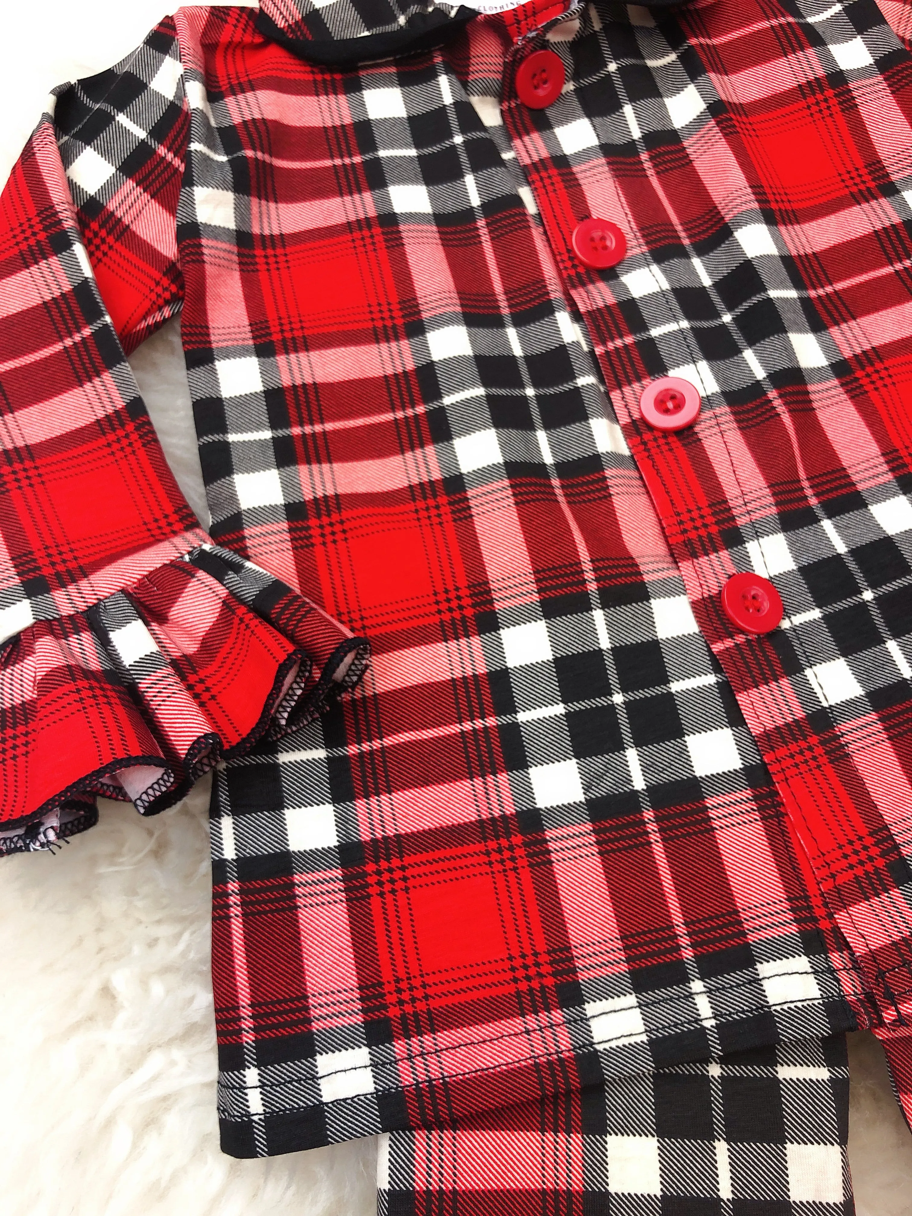 Christmas Plaid Ruffle Button Pajamas