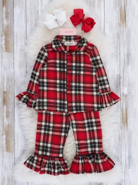 Christmas Plaid Ruffle Button Pajamas