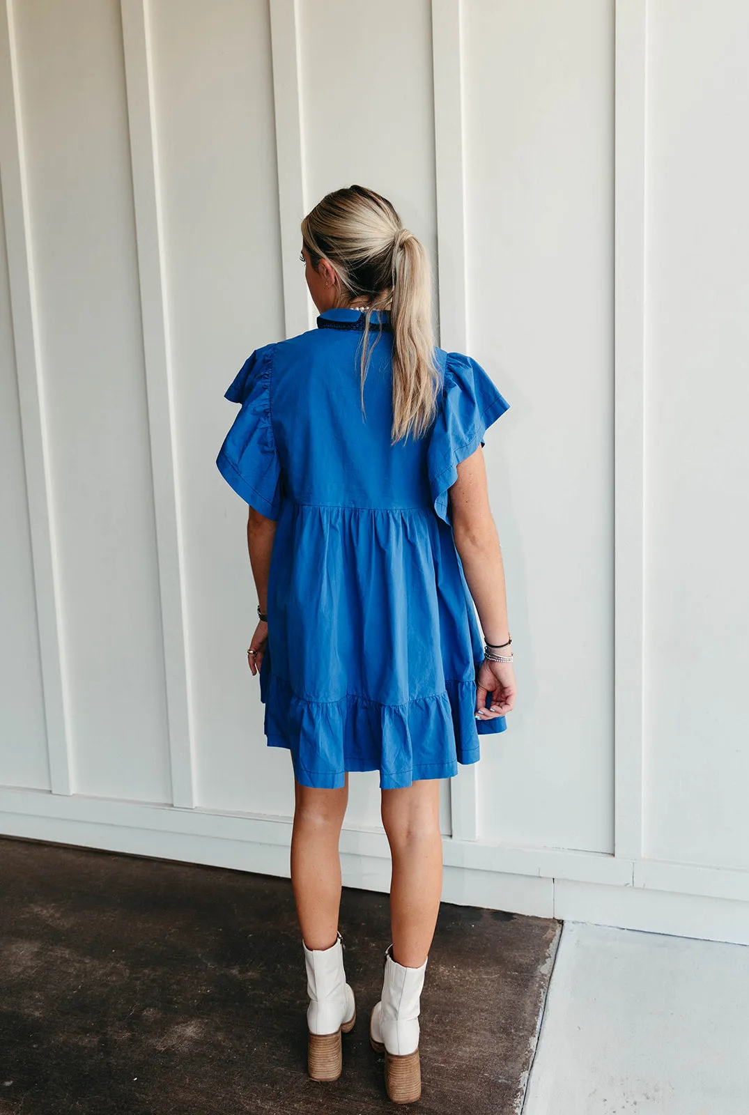 Classic Charm Mini Dress - Blue